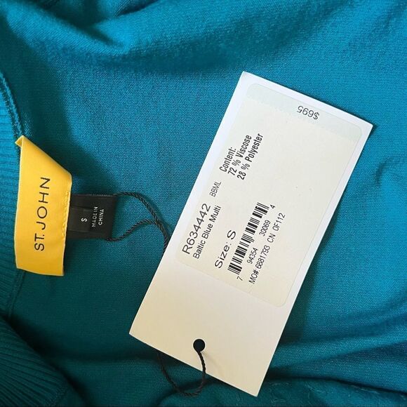 St. John Sheer Sequin Zip Cardigan Sweater Baltic Blue Small MSRP $695 - Picture 7 of 10